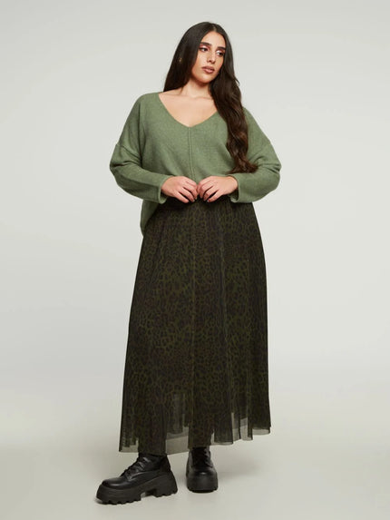 Donkergroene rok met print - Mat Fashion
