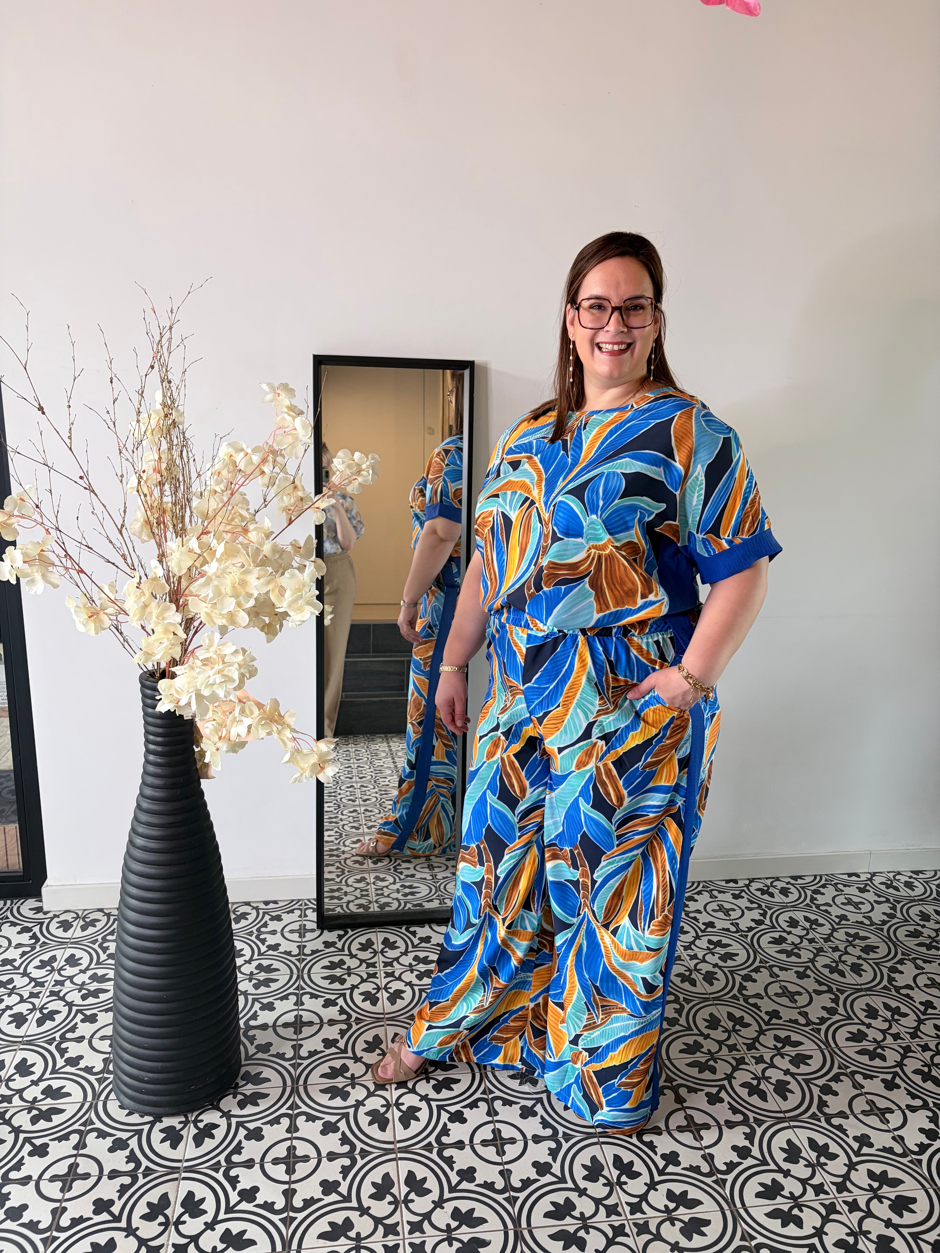 Ocean Leaves |Wide Leg Broek